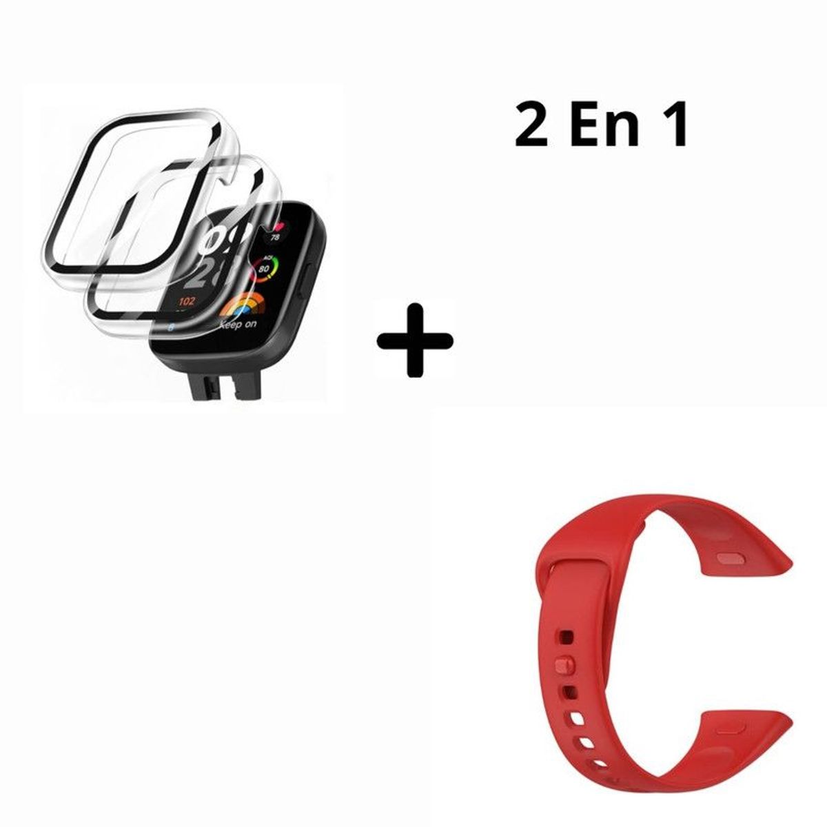 GENERICO - Bumper con Vidrio Clear + Correa para Redmi Watch 3 - ROJO
