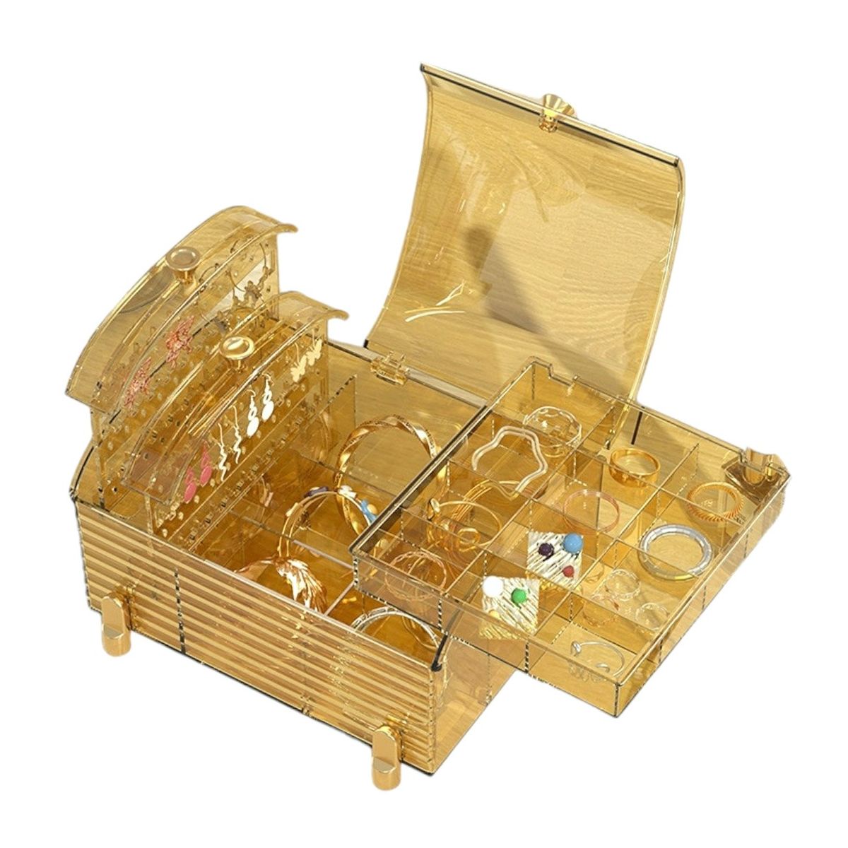 GENERICO - Joyero - Caja organizadora - Contenedor de joyas y accesorios dorado
