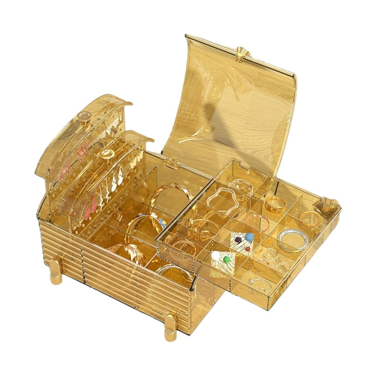 GENERICO - Joyero - Caja organizadora - Contenedor de joyas y accesorios dorado
