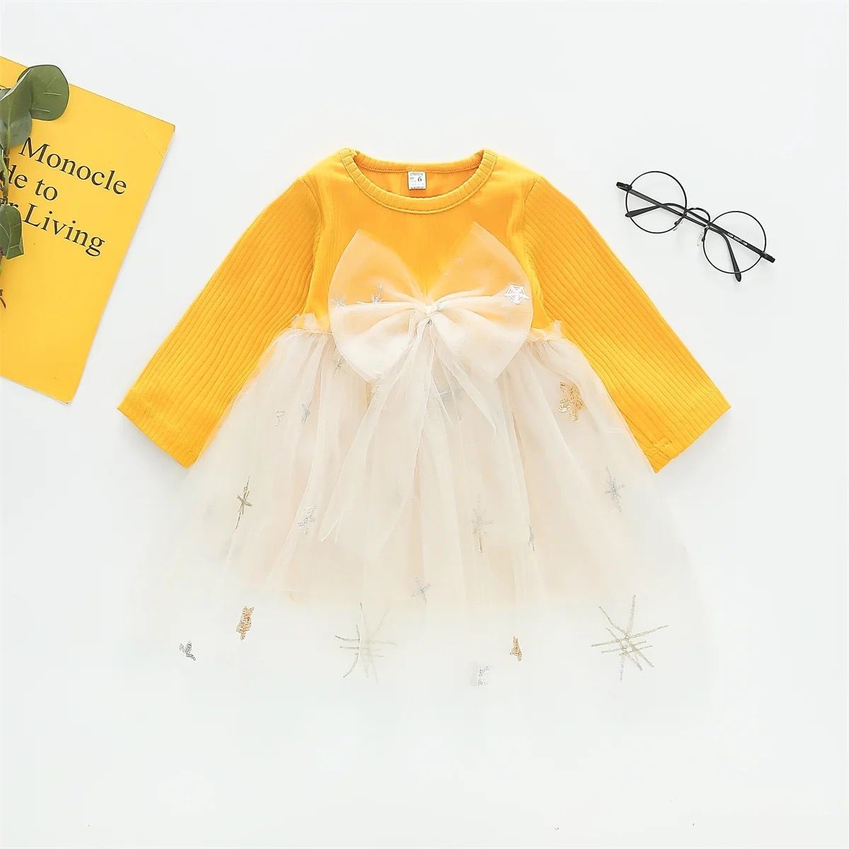 GENERICO - Vestido de Niña Bebe Estrellas Amarillas