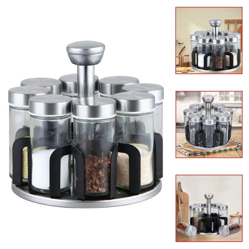 GENERICO - Condimentero Giratorio Especiero 8 piezas Inox redondo