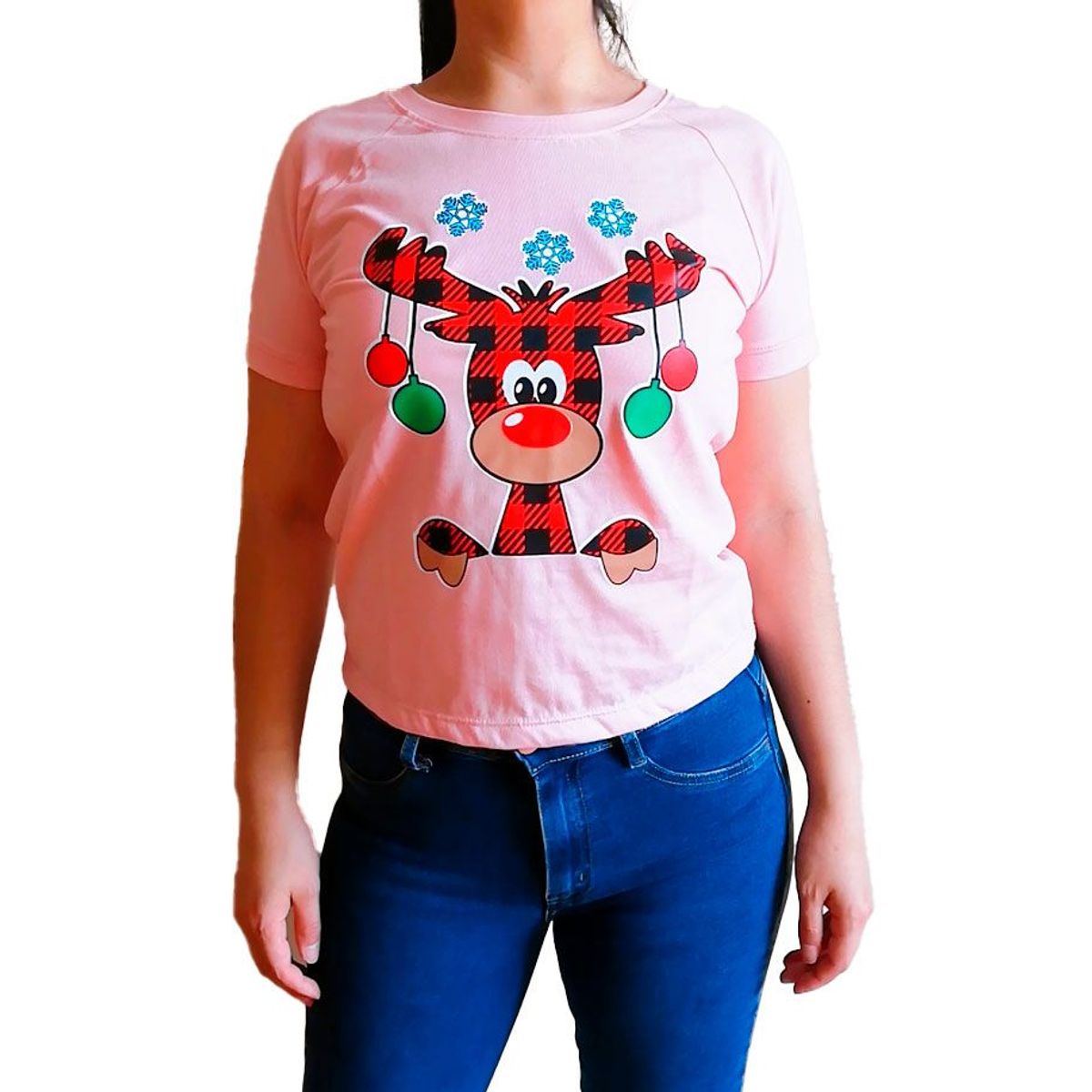 GENERICO - Polo Mujer Manga Corta Diseño Reno Luces - Nathalie Love It - Melón