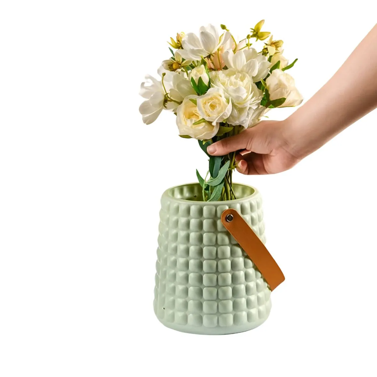 ELMEJORPRECIO - Florero Decorativo Modelo Primavera Cuadros Verde Pastel