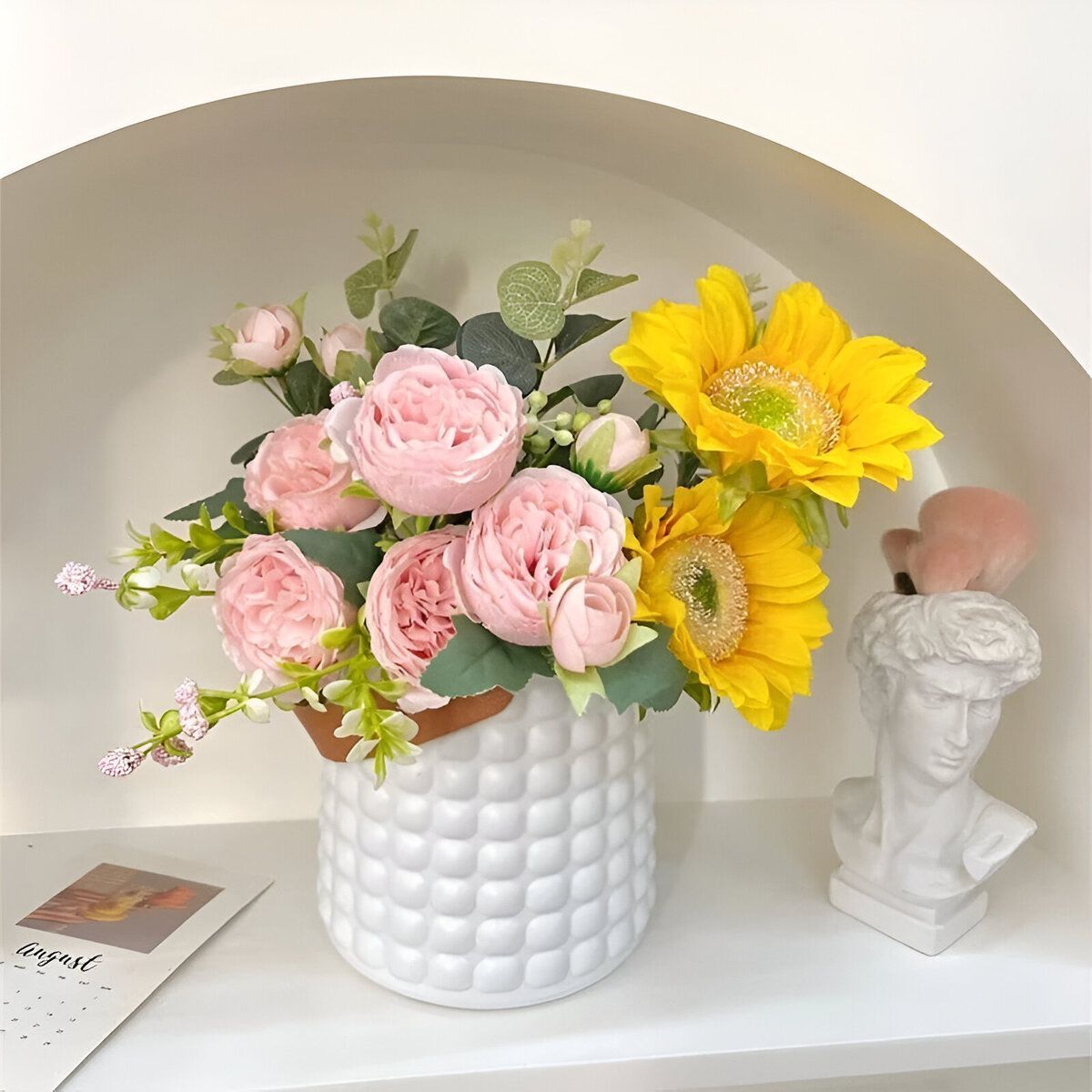 ELMEJORPRECIO - Florero Decorativo Modelo Primavera Cuadros Blanco