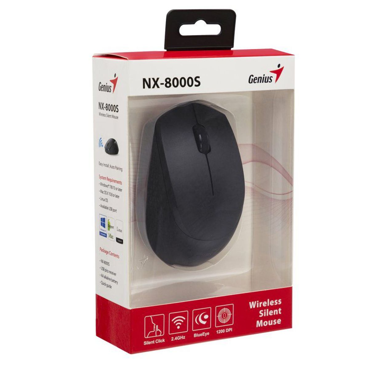 GENIUS - MOUSE GENIUS NX-8000S WIRELESS BLUEEYE SILENT NEGRO