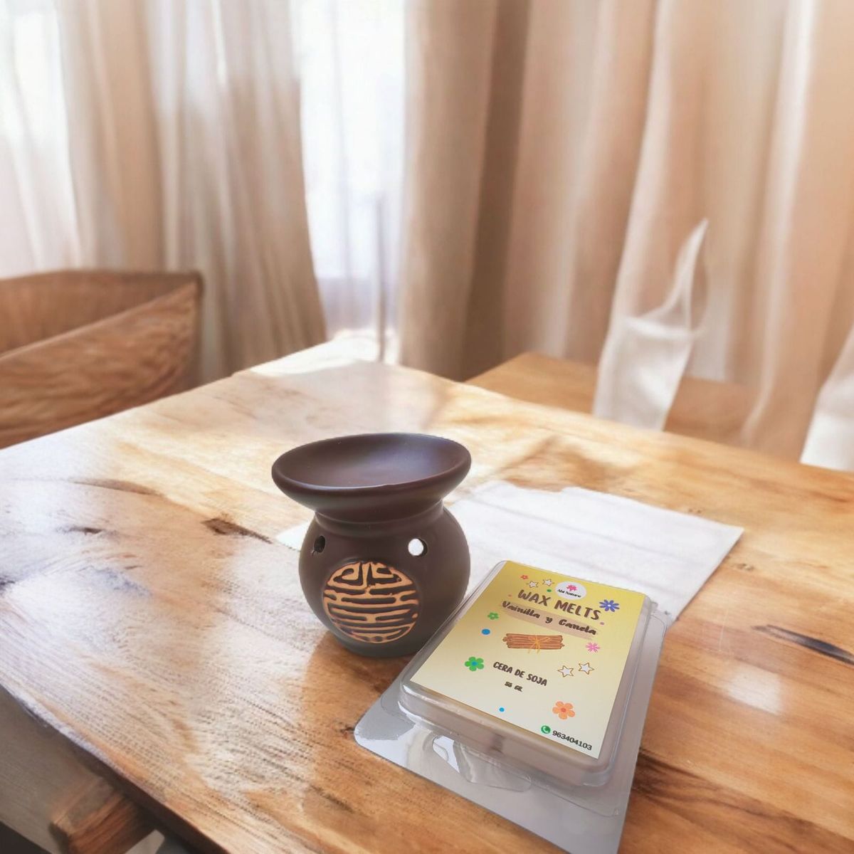 GENERICO - PACK HORNITO QUEMADOR MARRON MAS WAX MELTS DE CERA