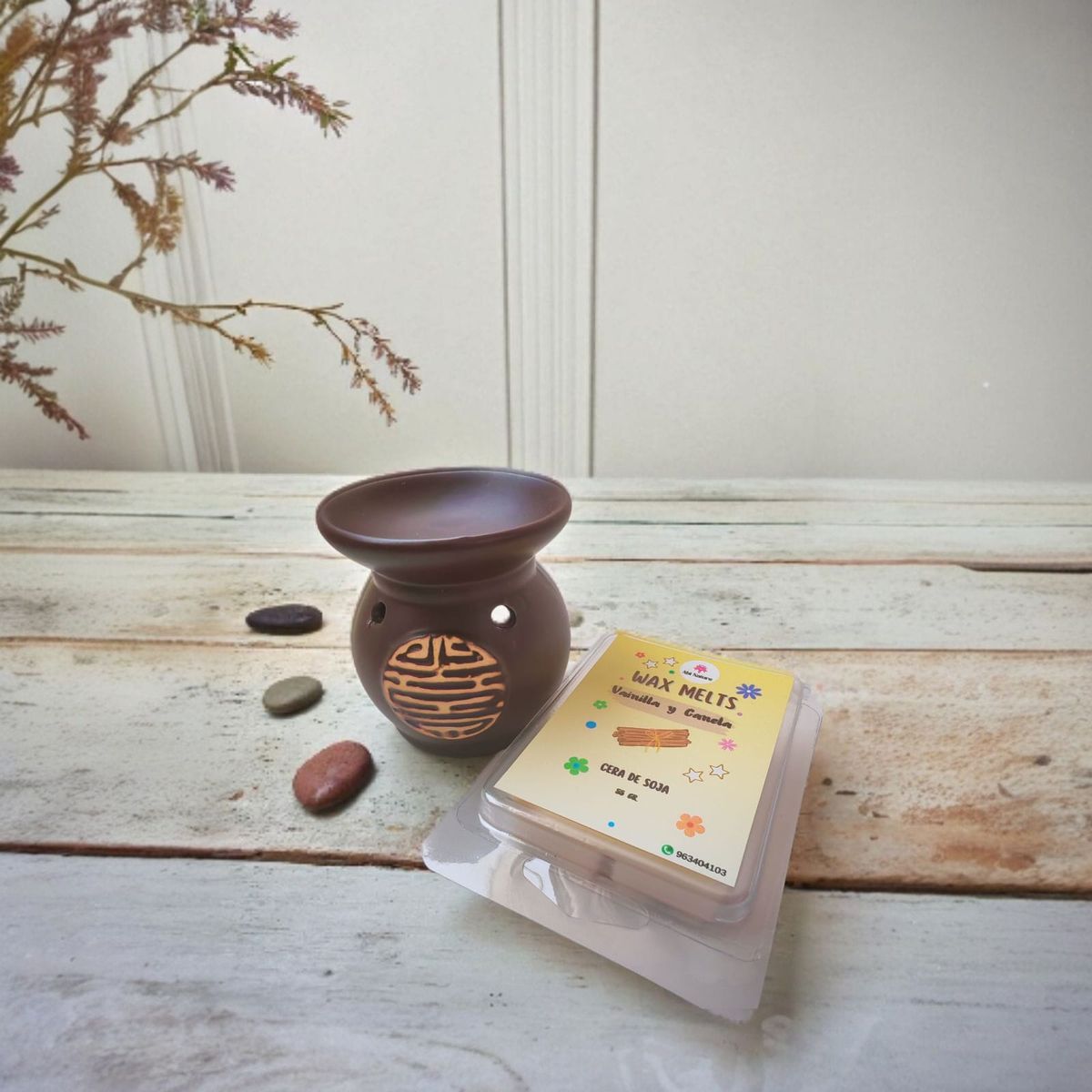 GENERICO - PACK HORNITO QUEMADOR MARRON MAS WAX MELTS DE CERA