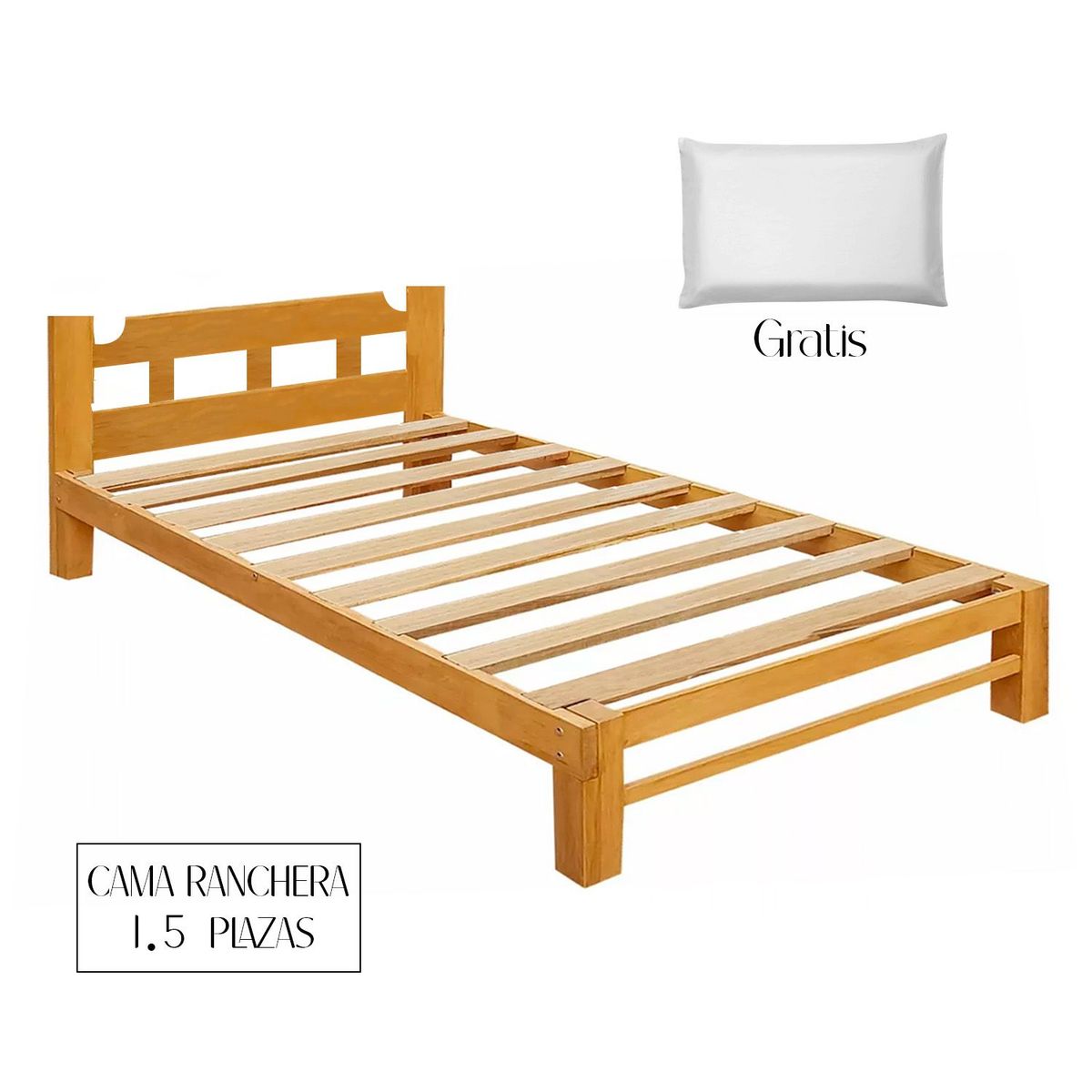 GENERICO - Cama Ranchera Desarmable Madera Capirona 1 Plaza y Media