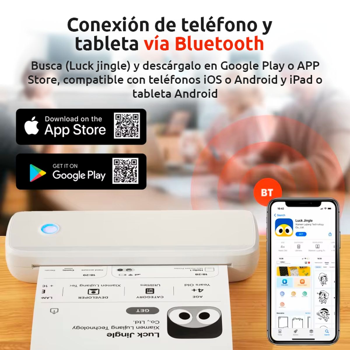 JPSYSTEMS - Impresora portátil térmica A4 USB Bluetooth A80 con 2 rollos 210x30mm