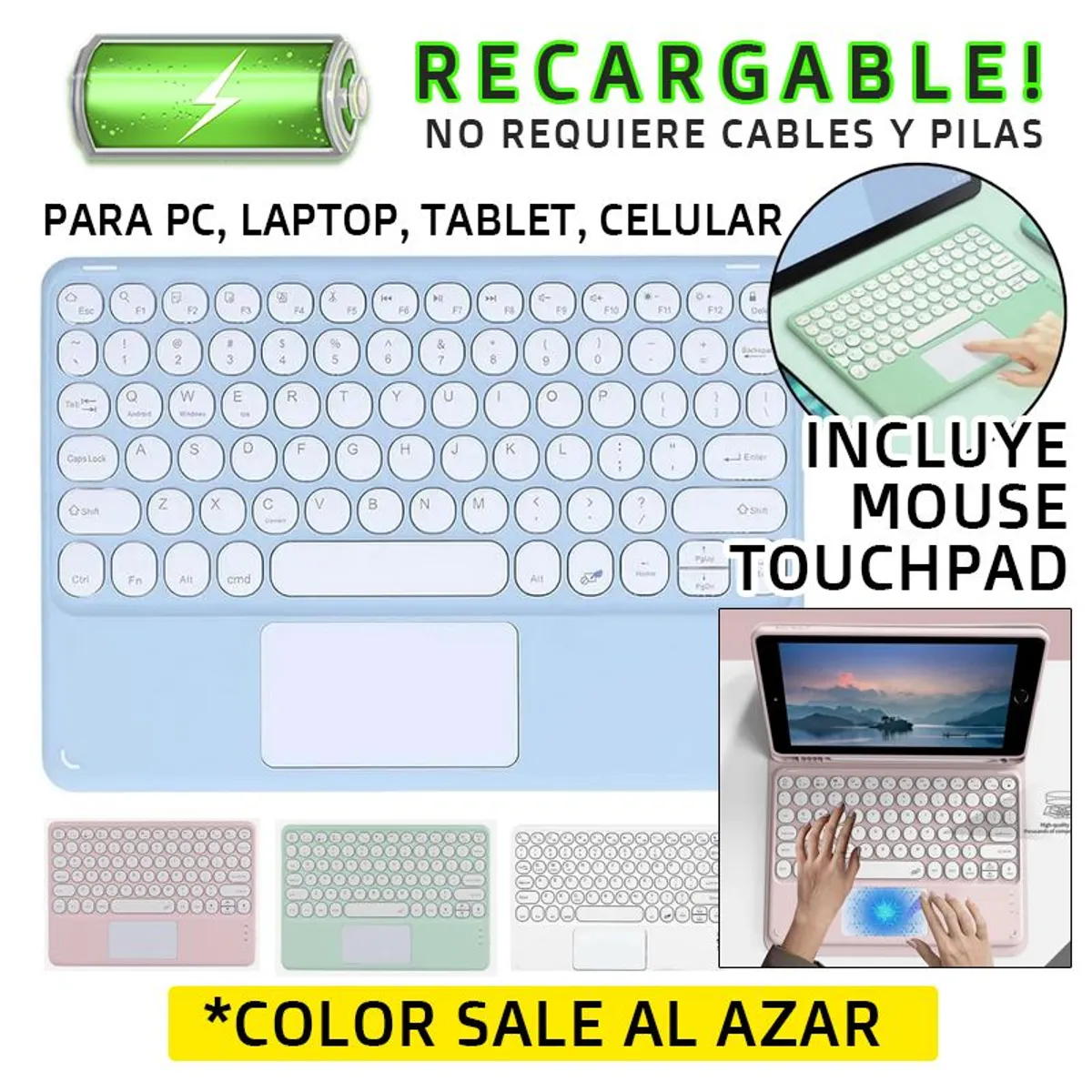 GENERICO - Teclado Bluetooth Recargable con Mouse Touchpad Ipad Galaxy Tablet