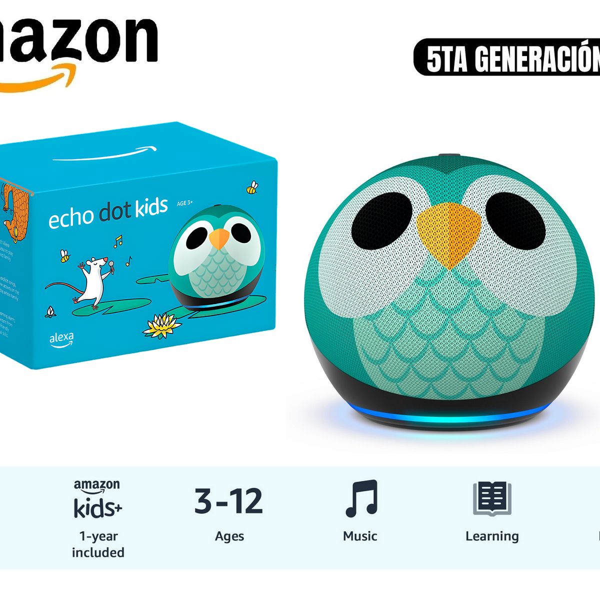 AMAZON - Amazon Echo Dot Kids Buho 5ta Gen con Asistente de Voz Smart Alexa