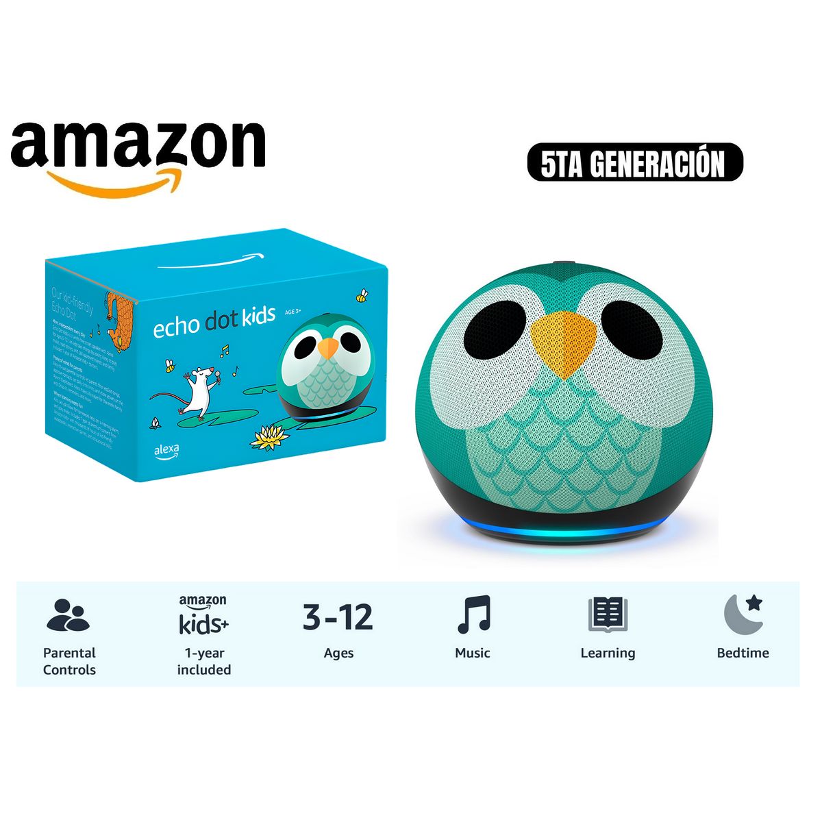 AMAZON - Amazon Echo Dot Kids Buho 5ta Gen con Asistente de Voz Smart Alexa