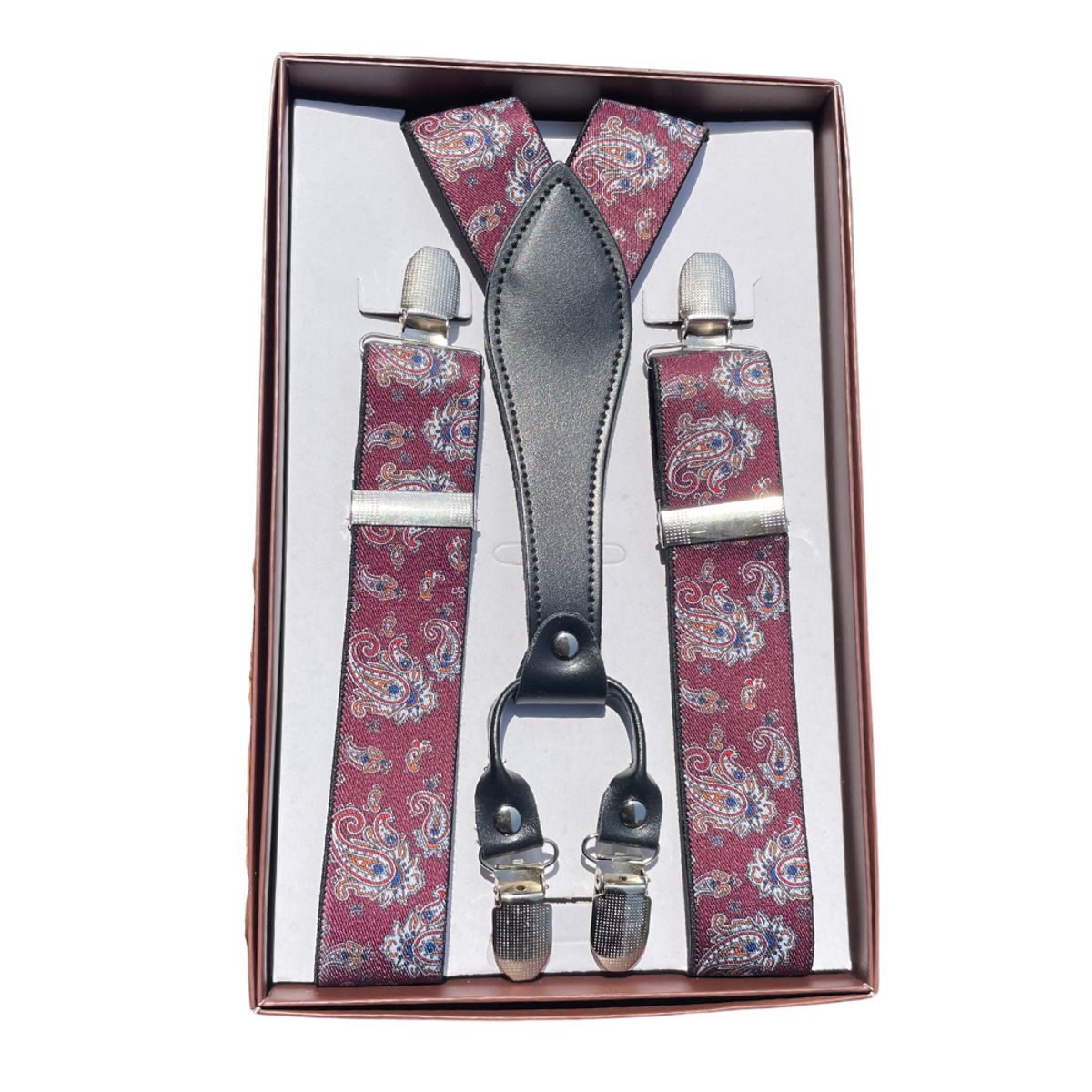 KAST PE - Tirantes Ajustables Elásticos para pantalon hombre Paisley Guinda