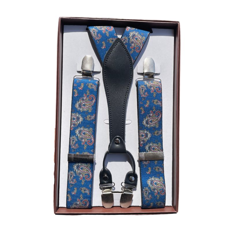 KAST PE - Tirantes Ajustables Elásticos para pantalón hombre Paisley Azul