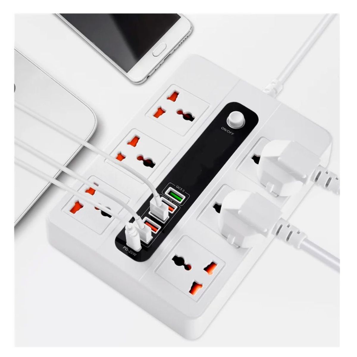 GENERICO - Extension Electrica Alargador 6 Puertos Toma Corriente 5 Entradas USB