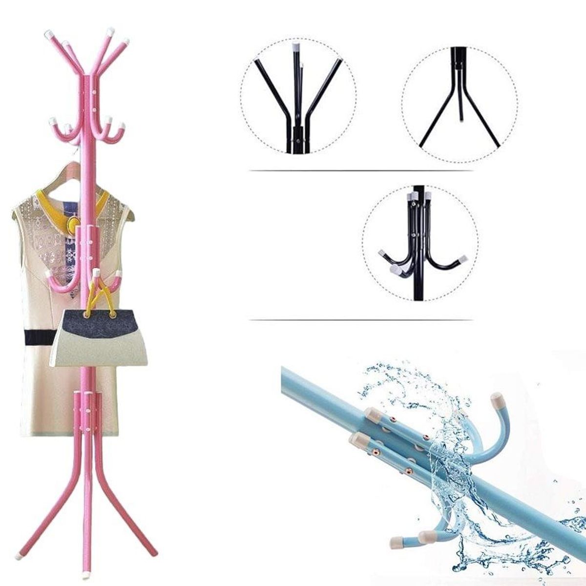 GENERICO - Perchero de pie metal colgador de carteras para sala - Rosa