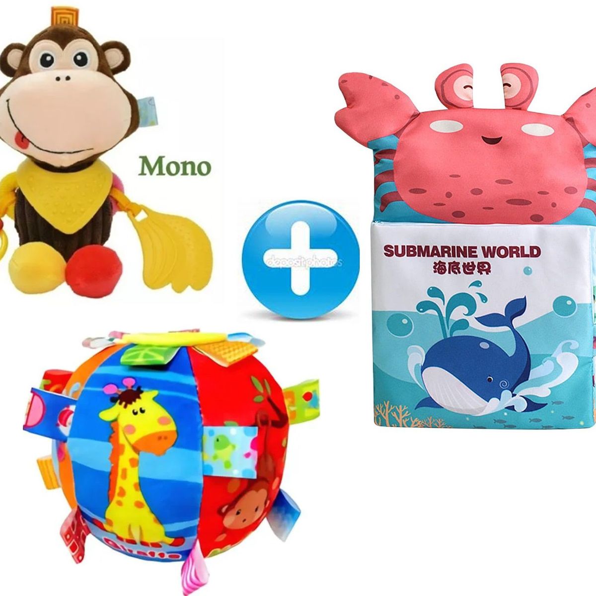 GENERICO - Pack de Peluches sensoriales libro pelota
