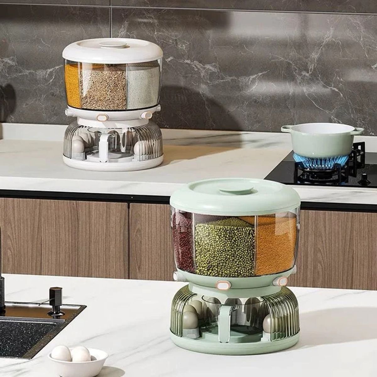 GENERICO - Organizador Dispensador  de Arroz Menestras y Huevos para Cocina Blanco