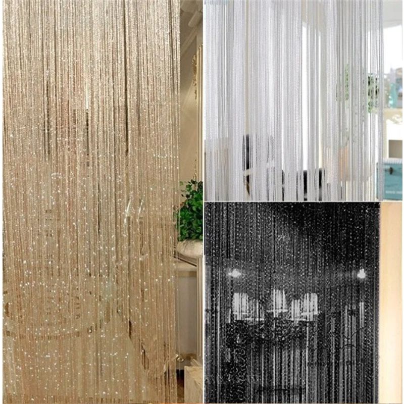 GENERICO - 2 Cortinas Hilos Brillante plateado 95cm ancho para ventana decoración