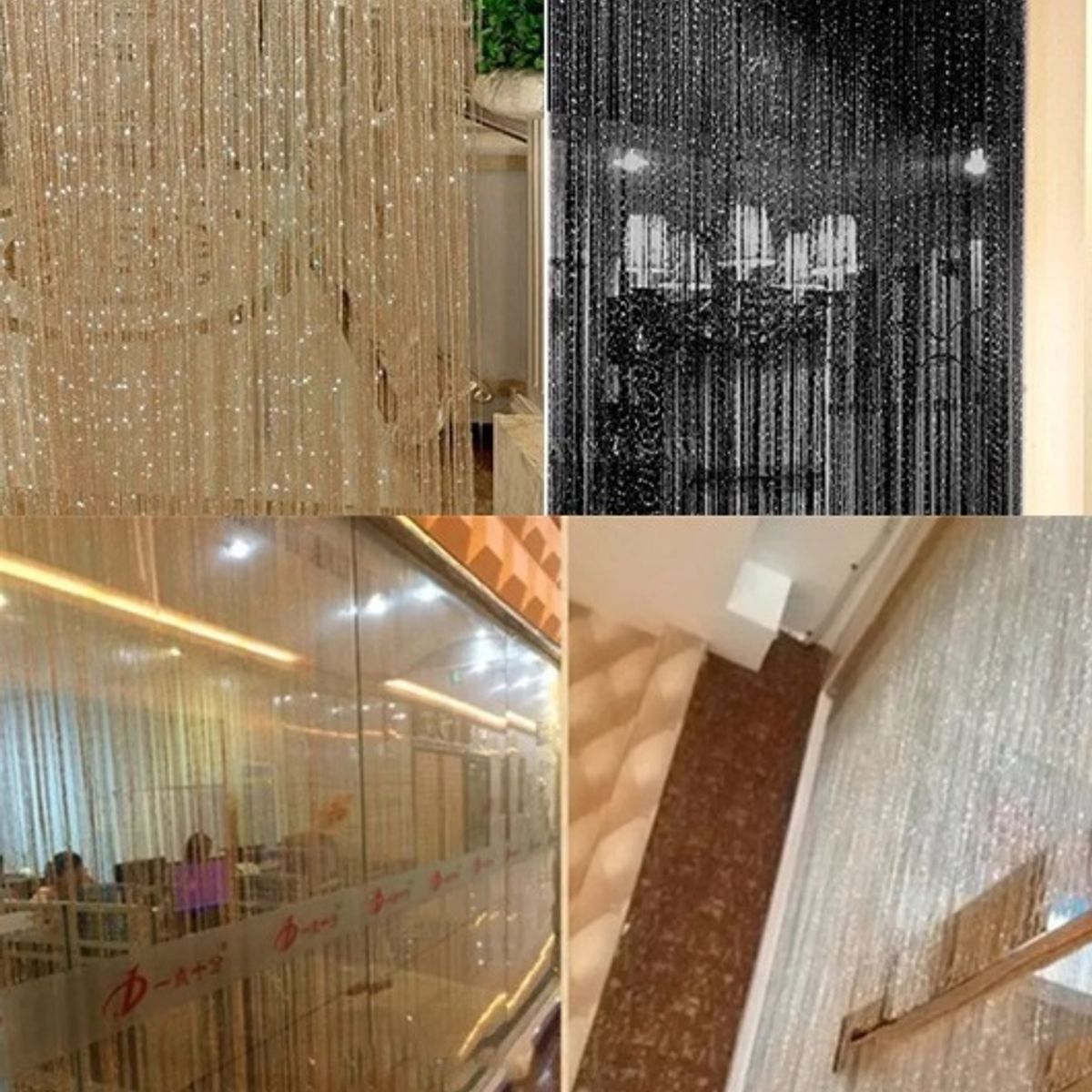 GENERICO - 2 Cortinas Hilos Brillante plateado 120cm ancho para ventana decoración