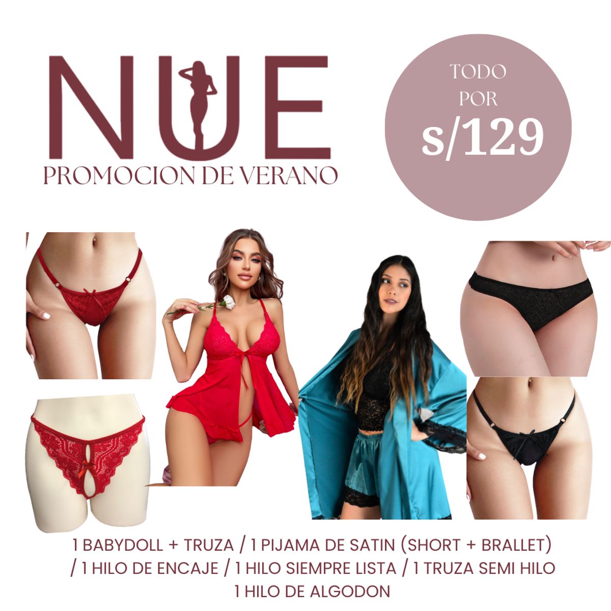 GENERICO - PACK 8 PRENDAS, PIJAMA / BABYDOLL Y TRUZAS  TALLAS S M L