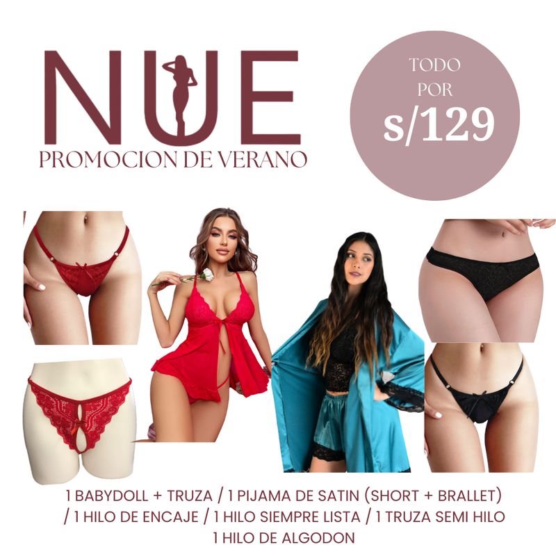 GENERICO - PACK 8 PRENDAS, PIJAMA / BABYDOLL Y TRUZAS  TALLAS S M L