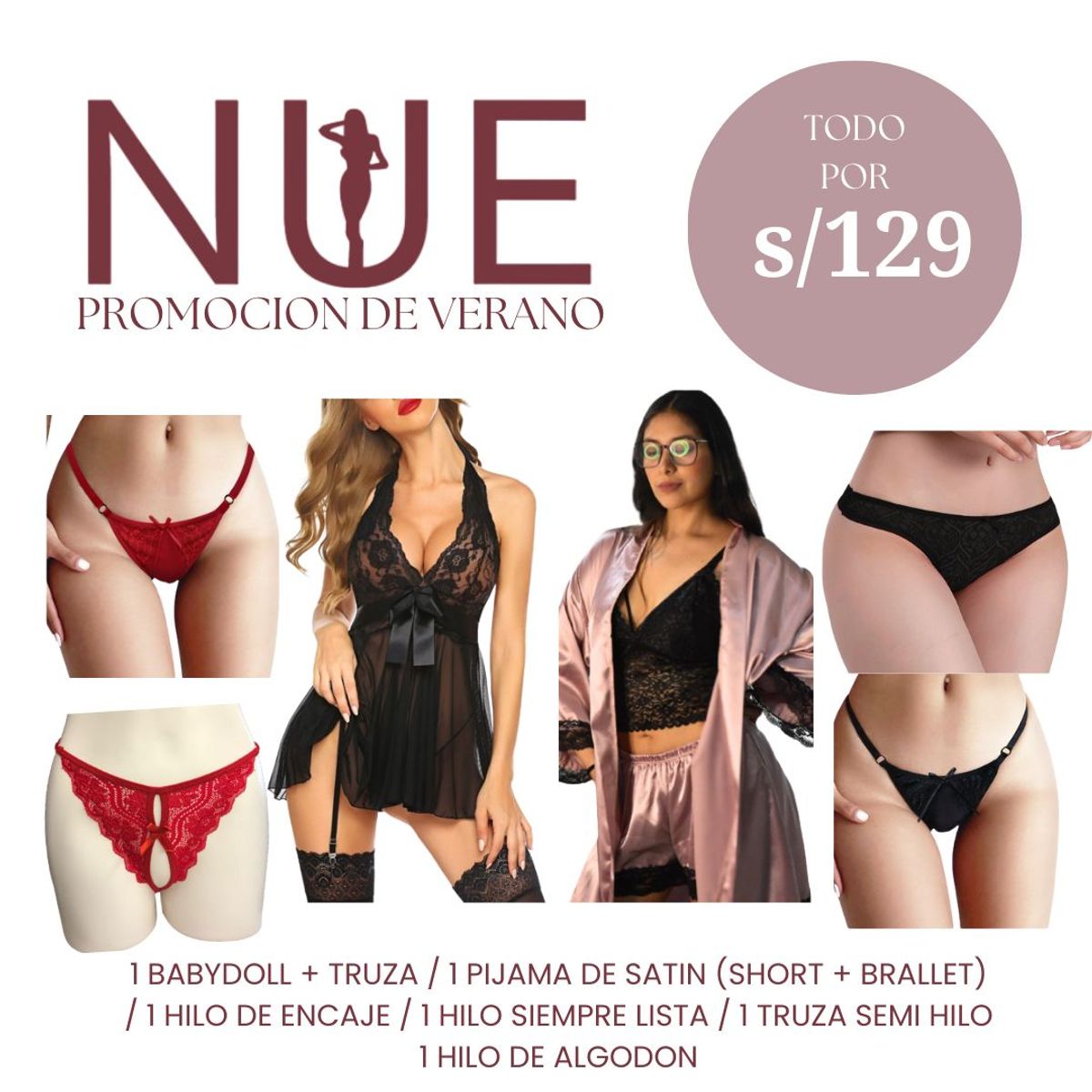 GENERICO - PACK 8 PRENDAS, PIJAMA / BABYDOLL Y TRUZAS  TALLAS S M L