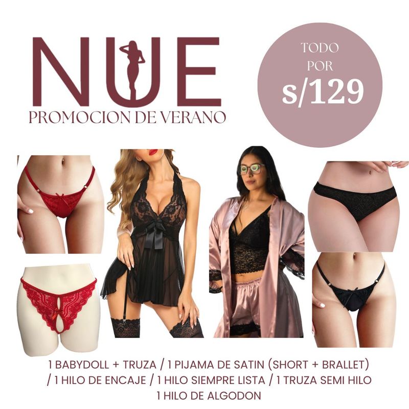 GENERICO - PACK 8 PRENDAS, PIJAMA / BABYDOLL Y TRUZAS  TALLAS S M L