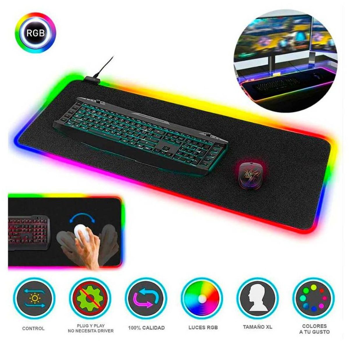 OEM - Pad Mouse Gaming RGB Gamer XL Alfombrilla PC 30x80x04cm