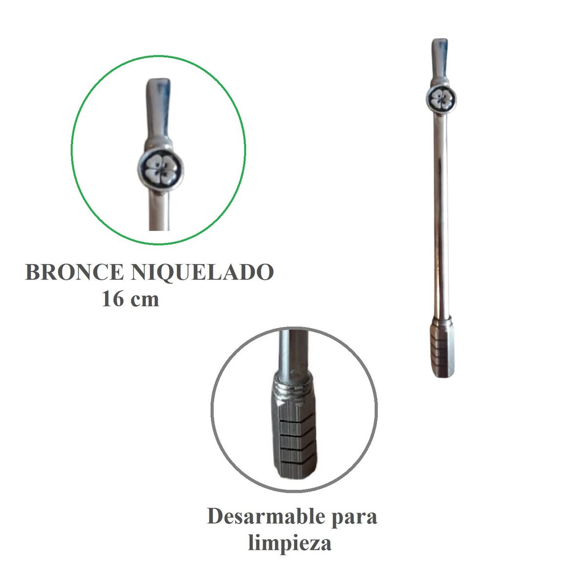 GENERICO - Bombilla Para Tomar Mate Argentina de Bronce Niquelado