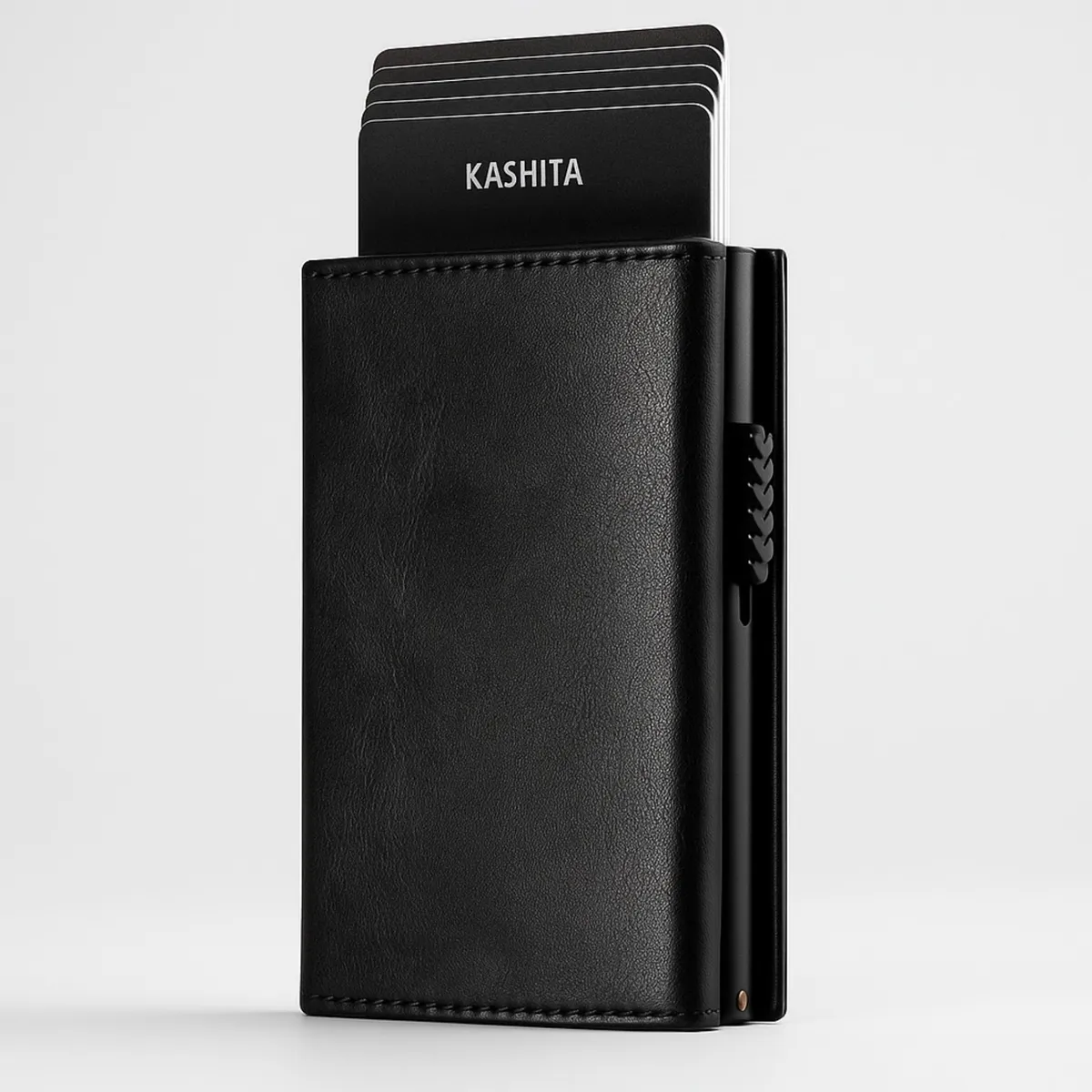 KASHITA - Billetera Hombre Cuero Color Negro Tarjetero Imantado Automático RFID