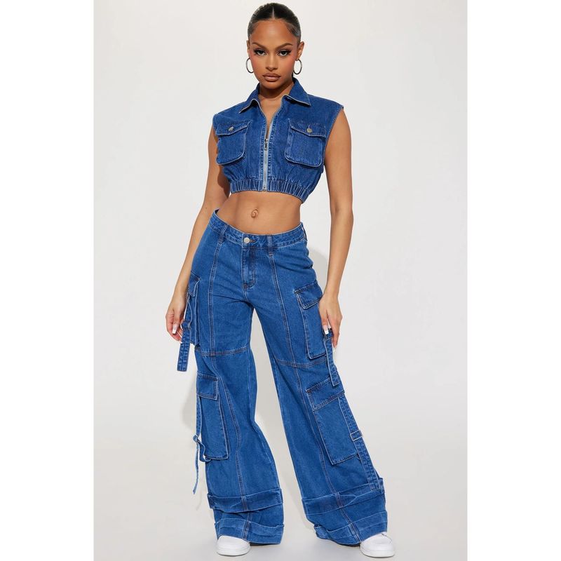 Conjunto Denim Pantalón Palazzo y Top Cargo Mujer BENCUS JEANS