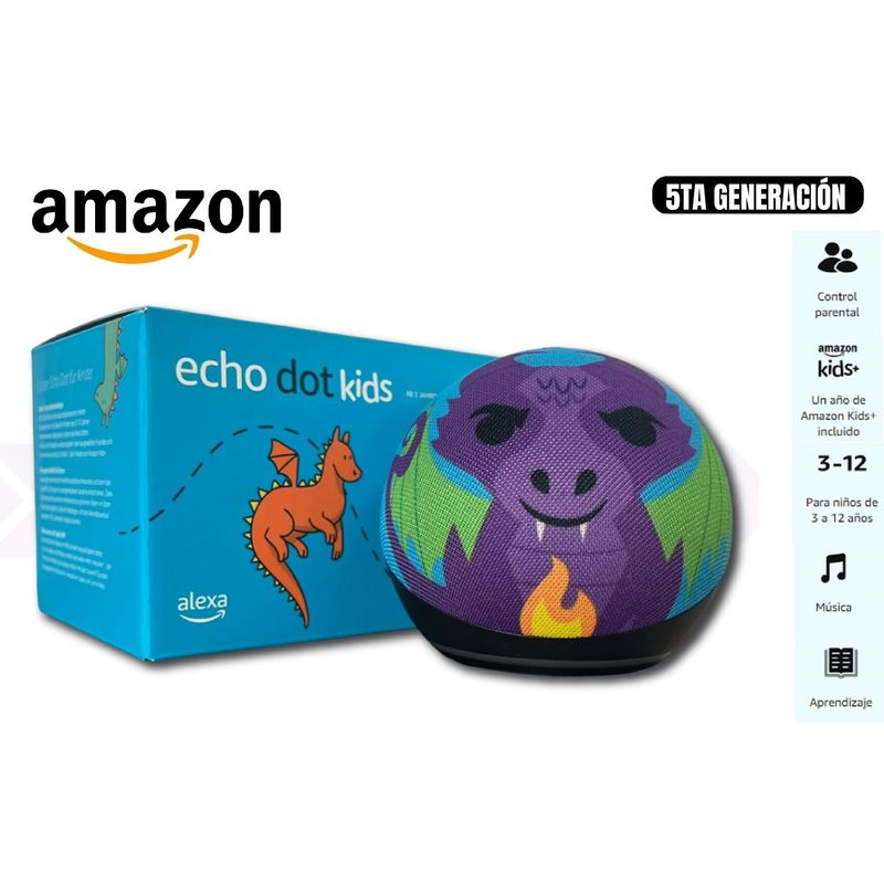 AMAZON - Amazon Echo Dot Kids Dragon 5ta Gen con Asistente de Voz Smart Alexa