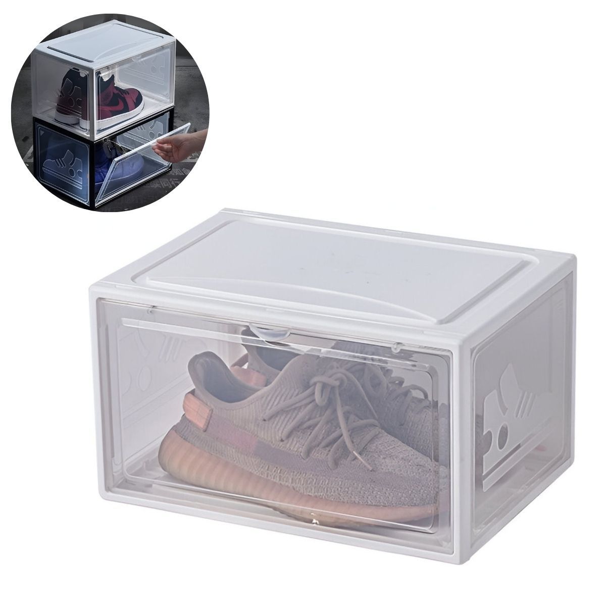 ELMEJORPRECIO - Caja Organizadora Apilable De Zapatos Sneakers Box 498 Blanco