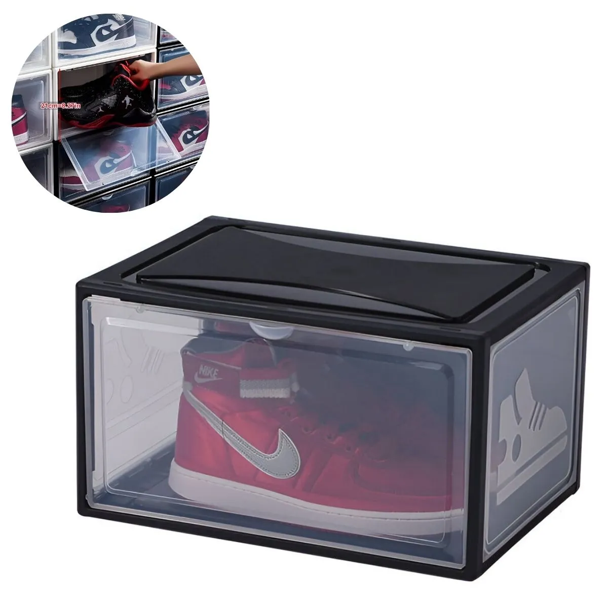 ELMEJORPRECIO - Caja Organizadora Apilable De Zapatos Sneakers Box 498 Negro
