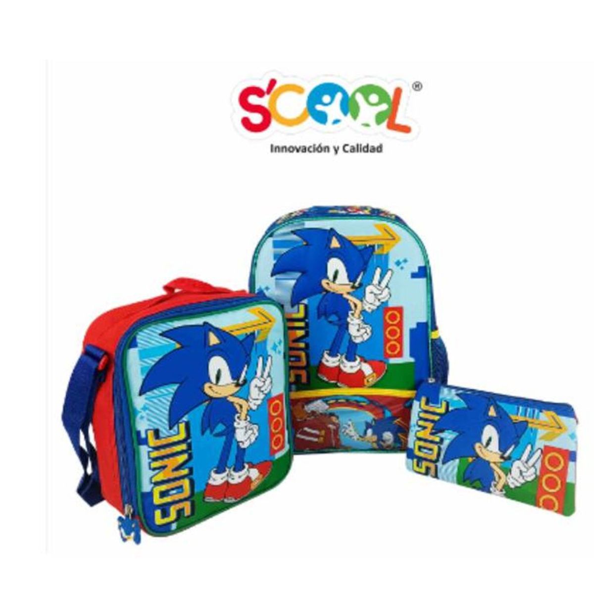 SCOOL - Set Sonic Mochila-Lonchera-Cartuchera Scool