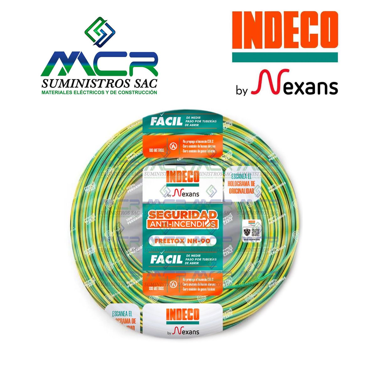 INDECO - CABLE NH-90 LIBRE HALOGENO 4mm2 AMARILLO VERDE ROLLO DE 100m INDECO