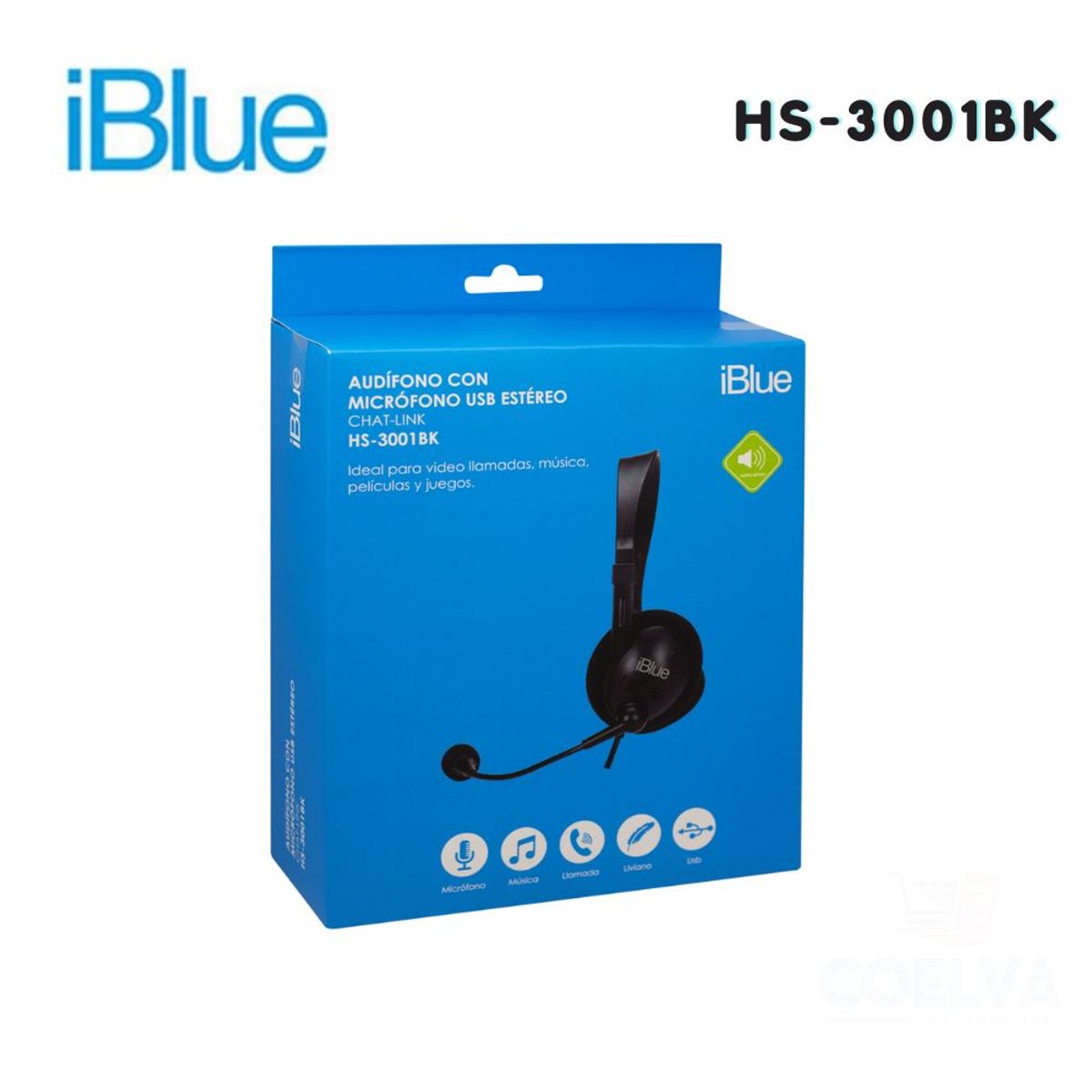 IBLUE - Audífono Alámbrico IBLUE HS-3001BK con Micrófono Estéreo flexible