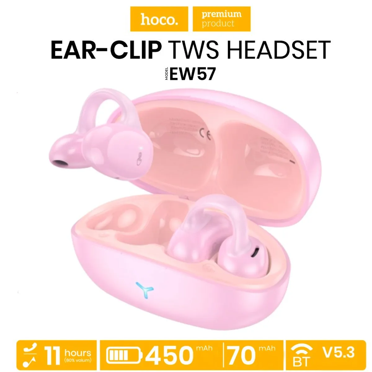 HOCO - Audifonos Bluetooth Inalambrico Hoco EW57 Rosado Auriculares EarClip