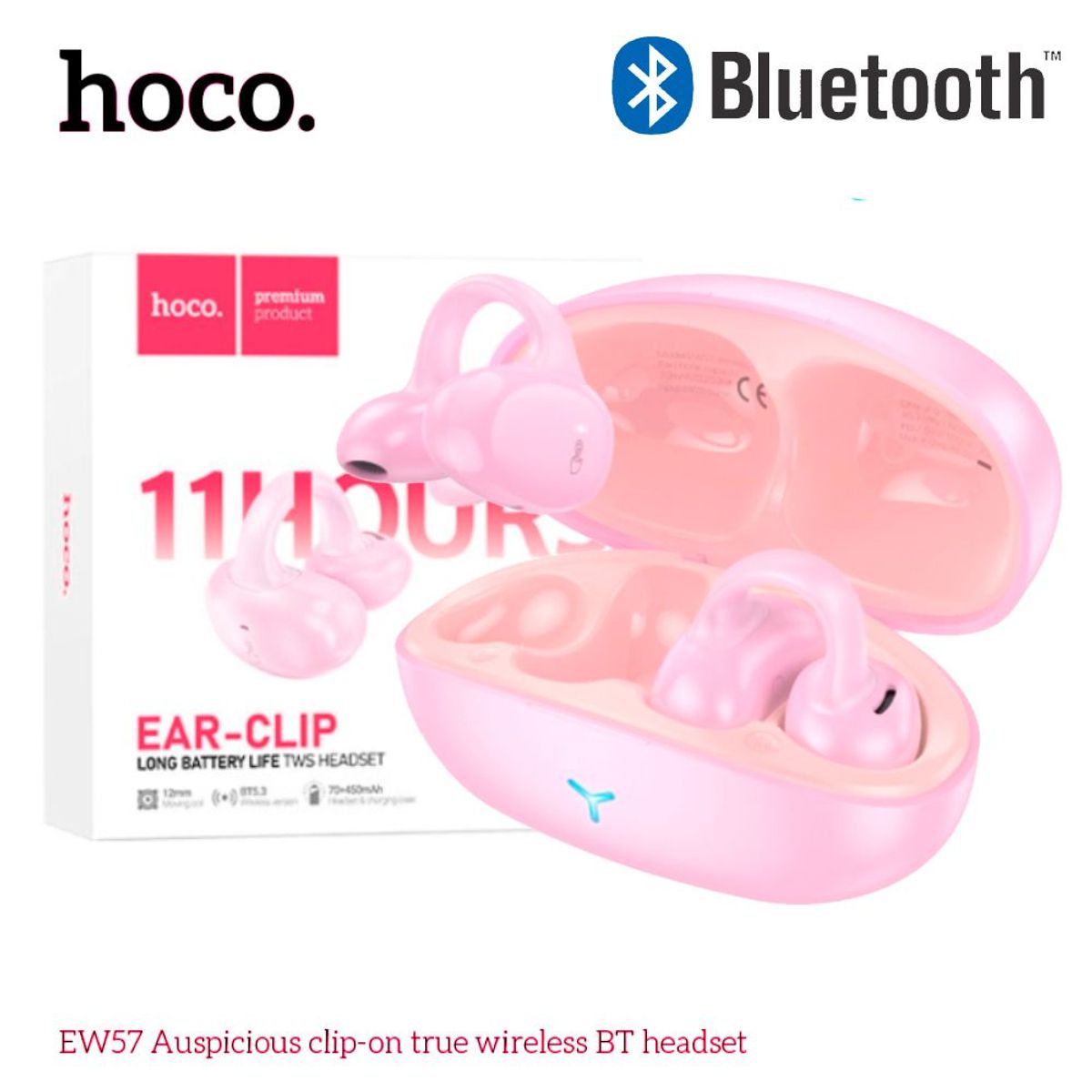 HOCO - Audifonos Bluetooth Inalambrico Hoco EW57 Rosado Auriculares EarClip