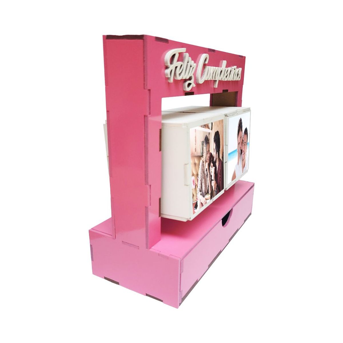 GENERICO - Cubo Doble Porta-Fotos con cajón - Rosado
