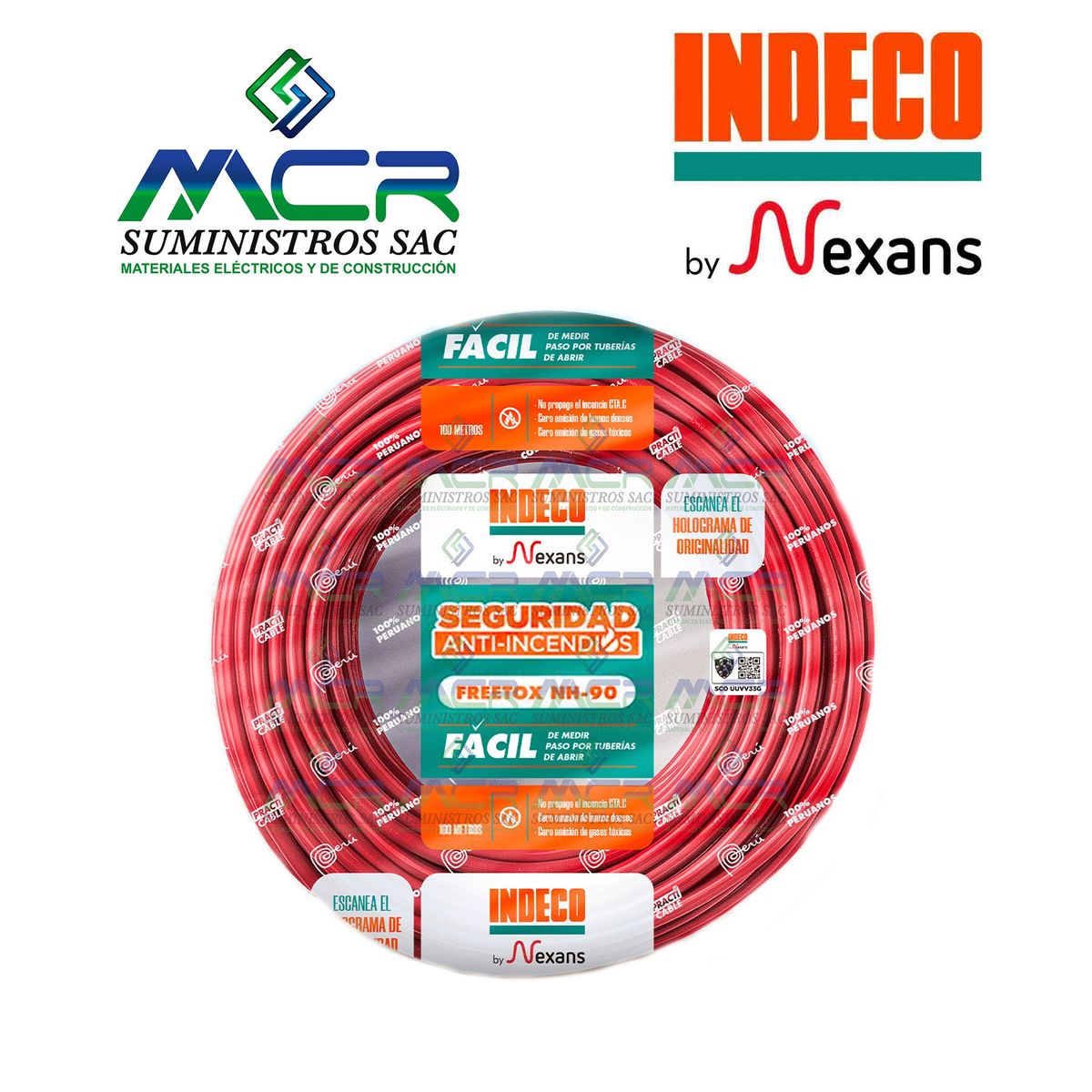 INDECO - CABLE NH-90 LIBRE HALOGENO 6mm2 ROJO ROLLO DE 100m INDECO