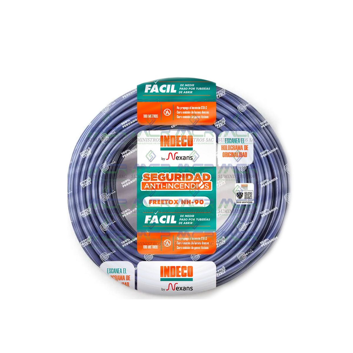 INDECO - CABLE NH-90 LIBRE HALOGENO 6mm2 AZUL ROLLO DE 100m INDECO FREETOX-PC NH90