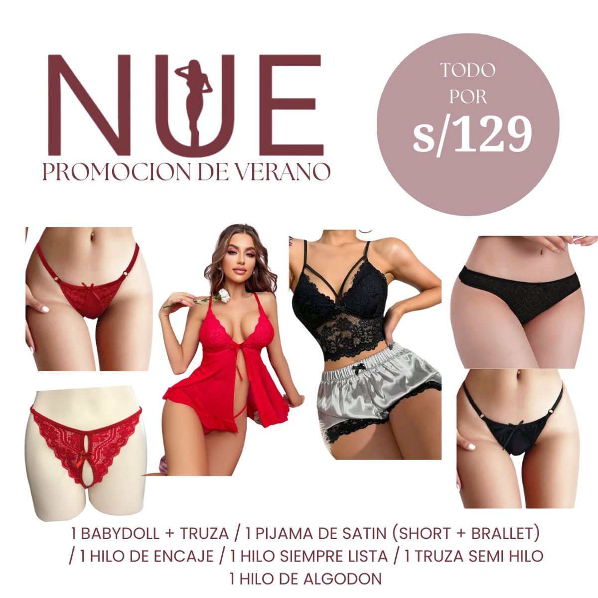 GENERICO - PACK 8 PRENDAS, PIJAMA / BABYDOLL Y TRUZAS  TALLAS S M L