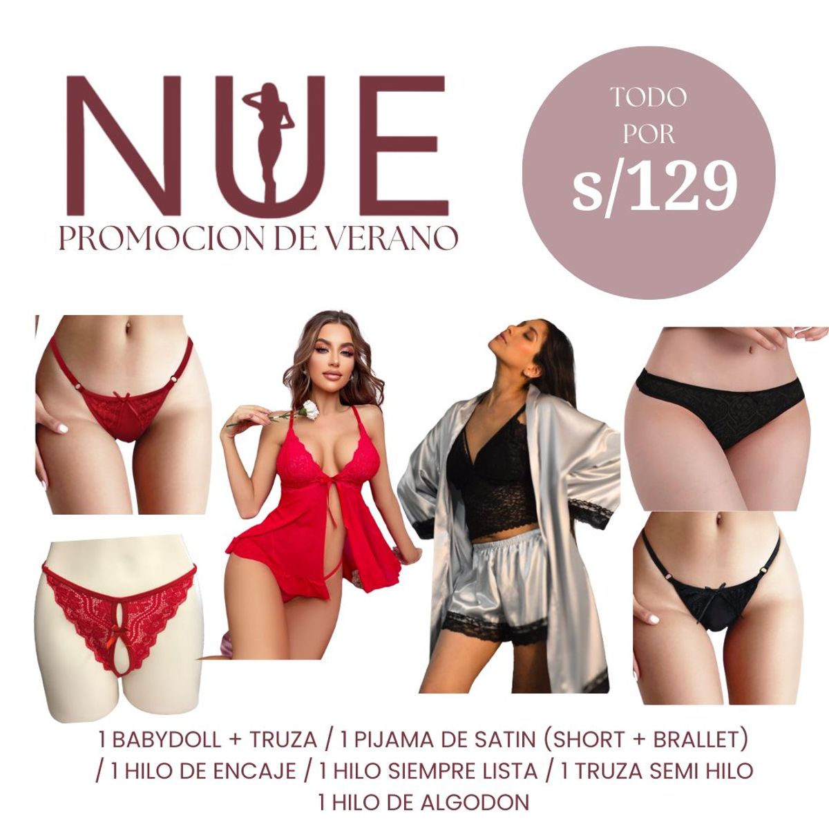 GENERICO - PACK 8 PRENDAS, PIJAMA / BABYDOLL Y TRUZAS  TALLAS S M L