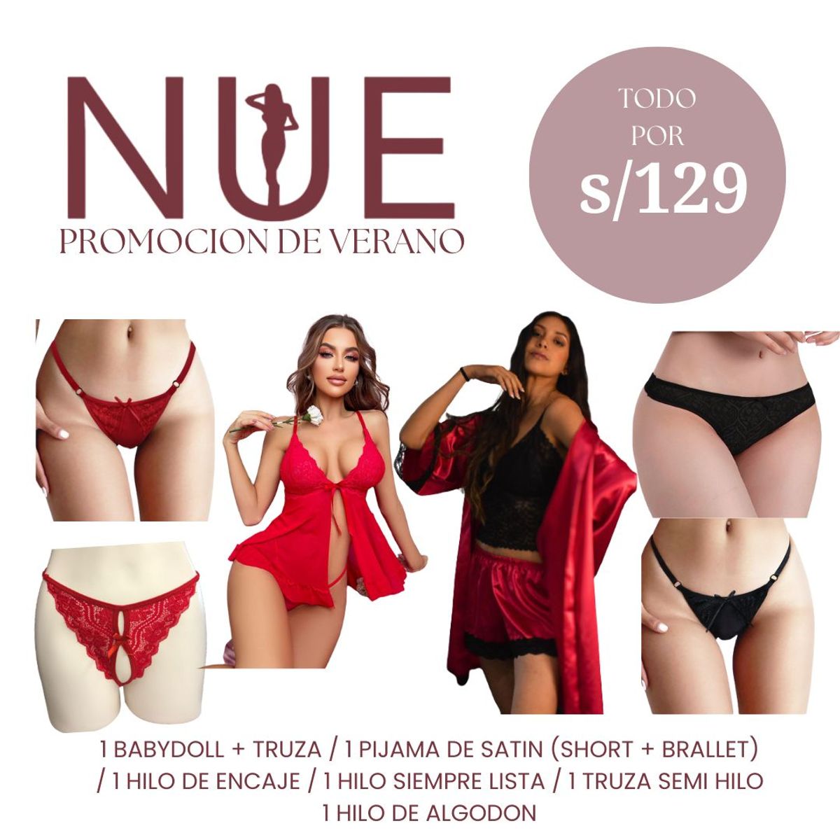 GENERICO - PACK 8 PRENDAS, PIJAMA / BABYDOLL Y TRUZAS  TALLAS S M L