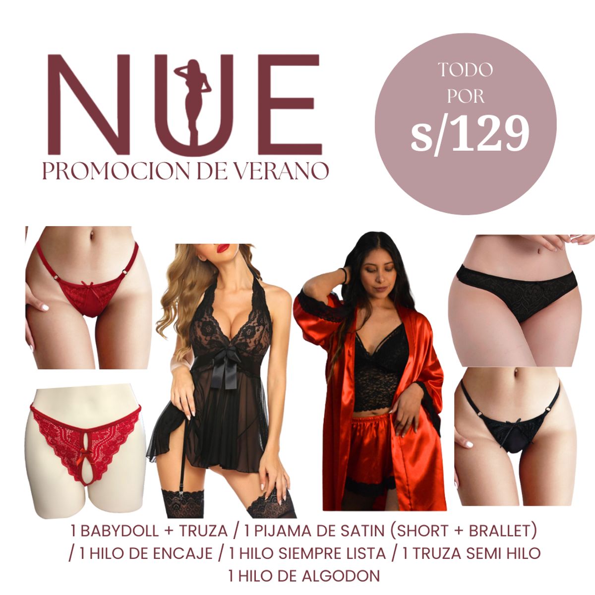 GENERICO - PACK 8 PRENDAS, PIJAMA / BABYDOLL Y TRUZAS  TALLAS S M L