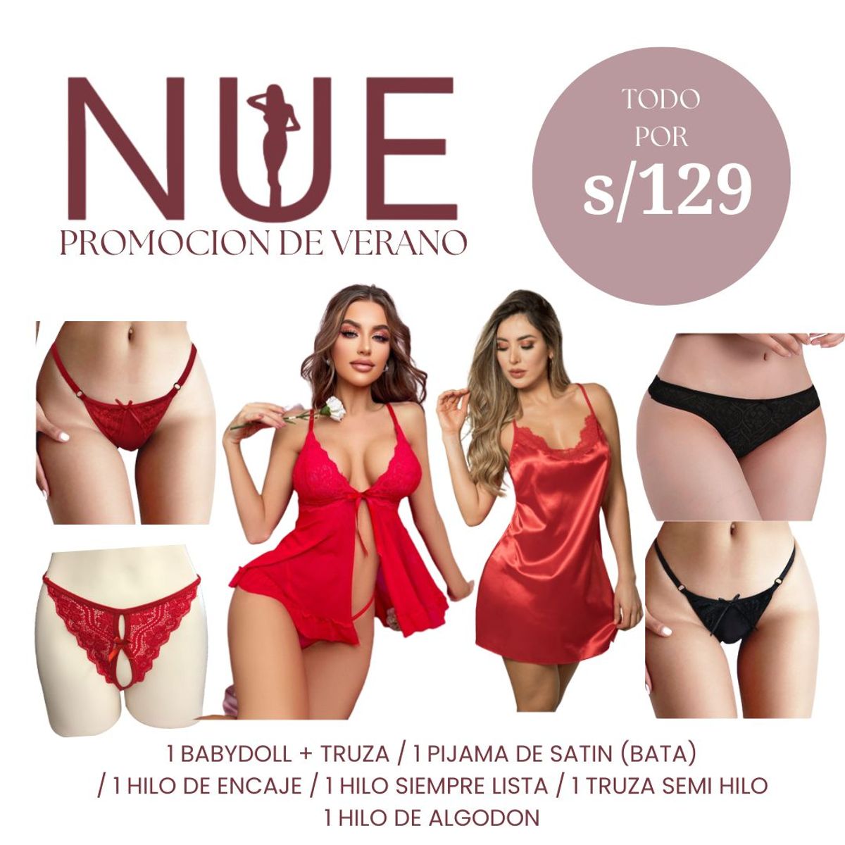 GENERICO - PACK 8 PRENDAS, PIJAMA VESTIDO / BABYDOLL Y TRUZAS  TALLAS S M L