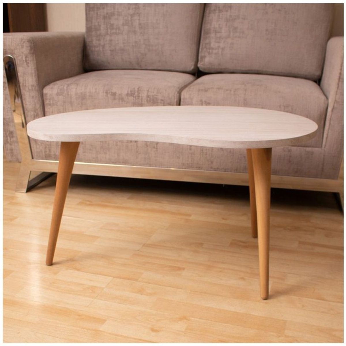 GENERICO - Mesa de centro estilo riñon color niebla