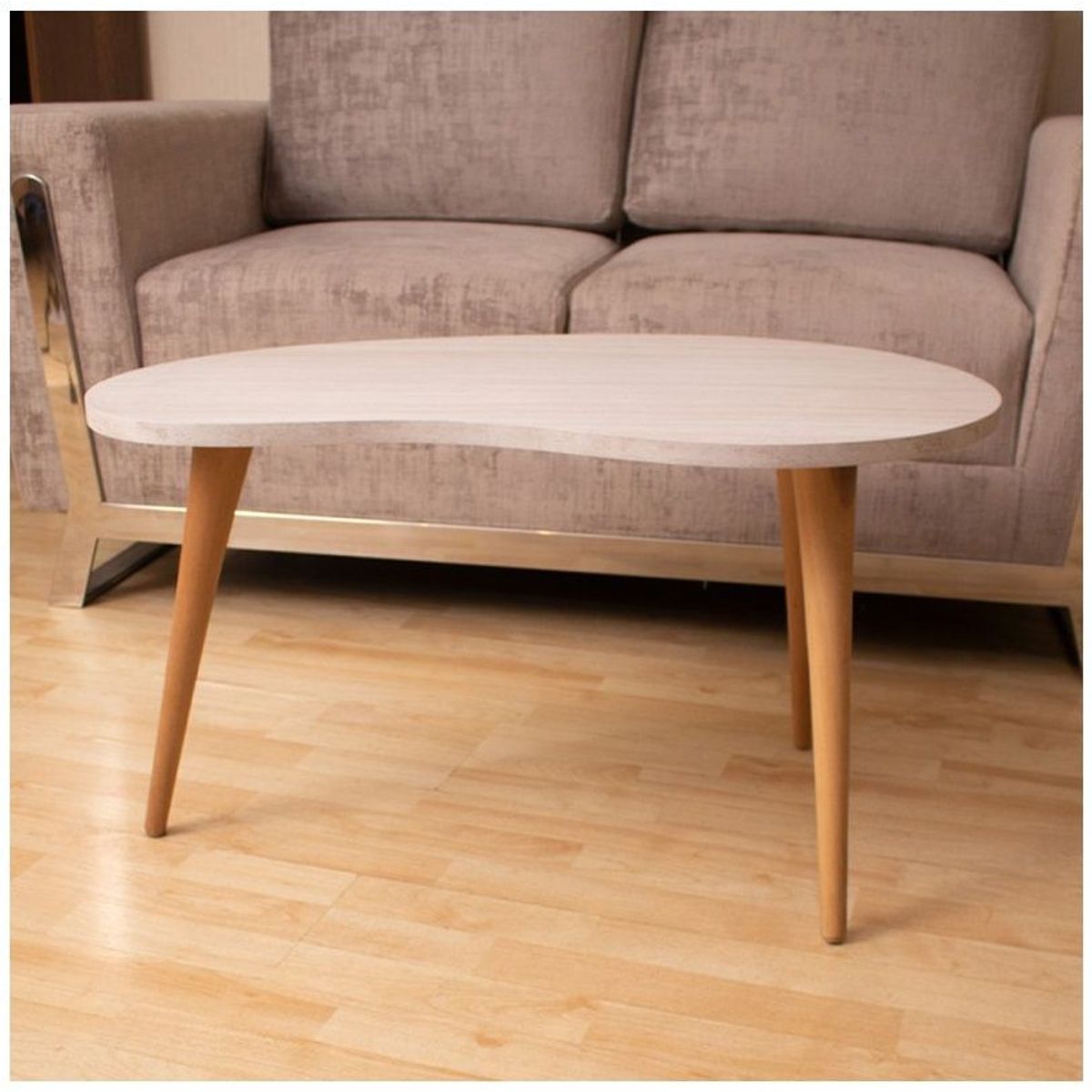 GENERICO - Mesa de centro estilo riñon color niebla